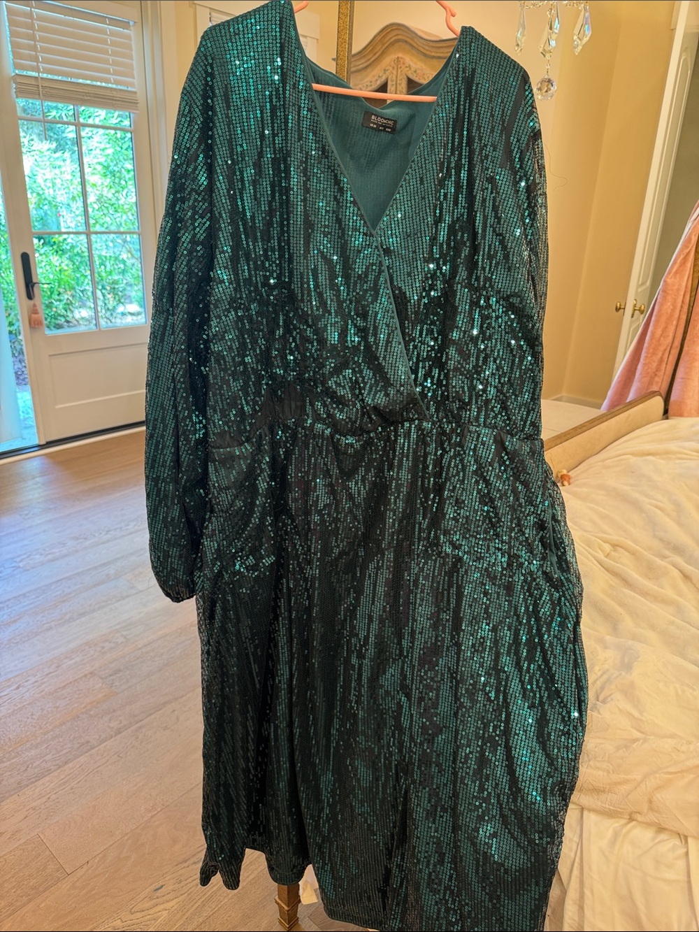 BloomChic Emerald Green Sequin Wrap Long Sleeve Dress